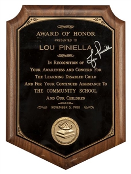 Lou Piniellas 1988 Signed and Owned Learning Disabled Children Award